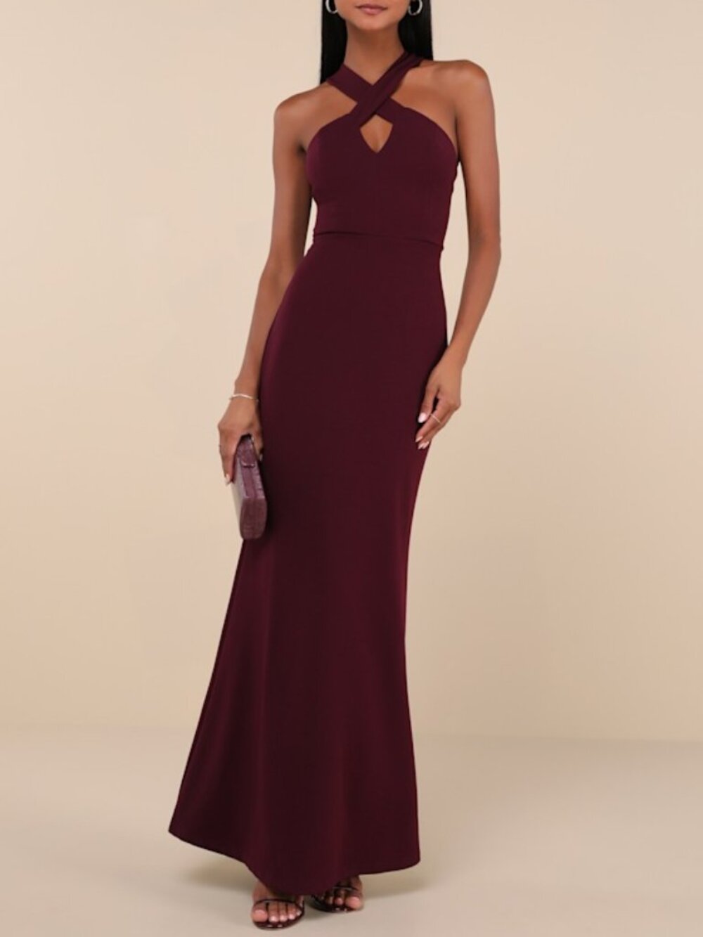 Lulus Keep You Enchanted Dark Purple Cutout Halter Mermaid Maxi Dress - Size XL